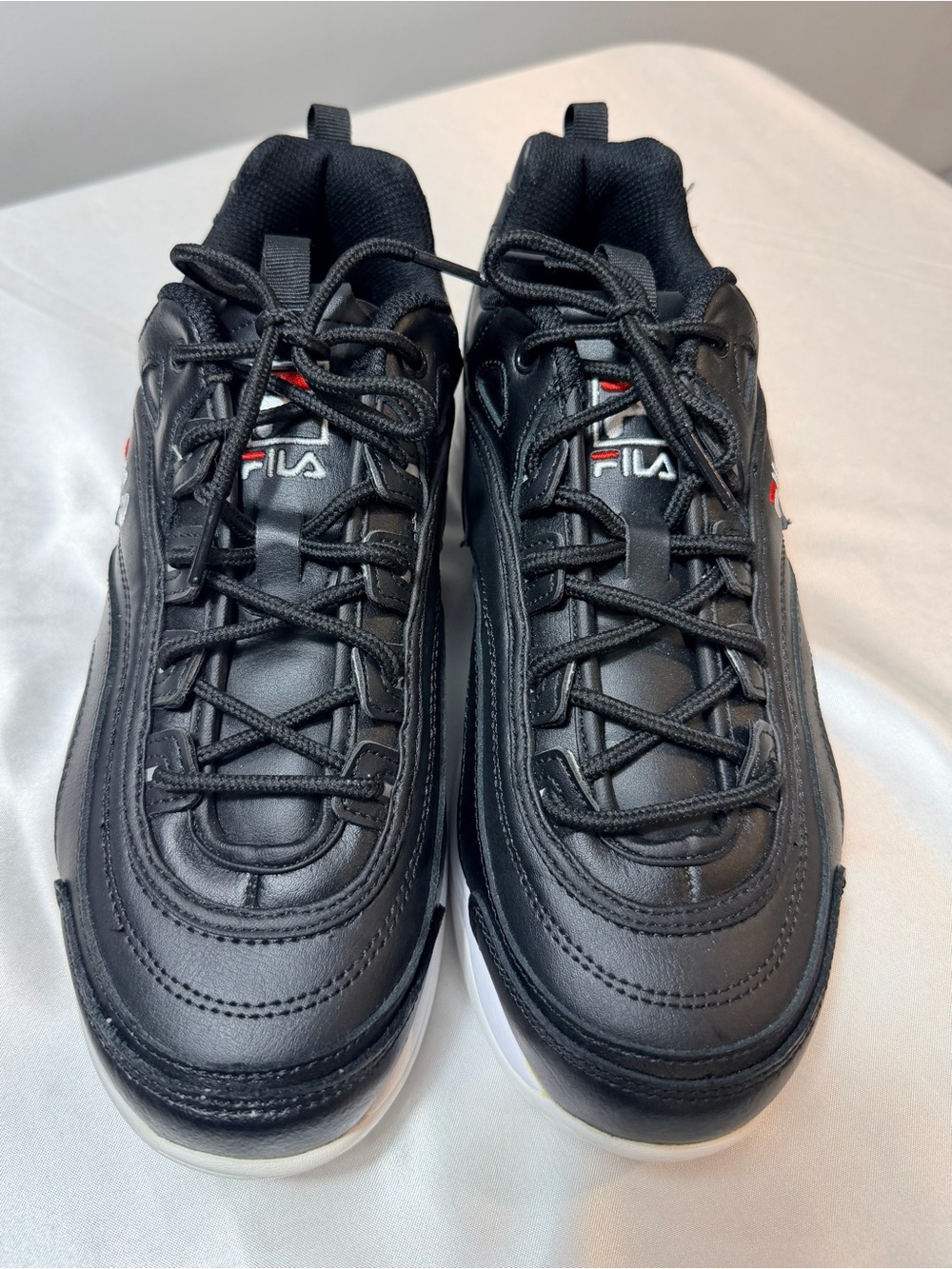 Fila Disarray Women's Chunky Sneakers Black White Sole Size 11M Low Top